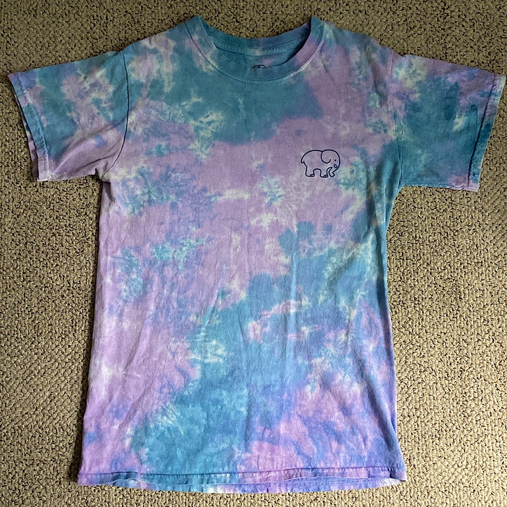This is a purple and blue tie dyed tee from the brand Ivory Ella.